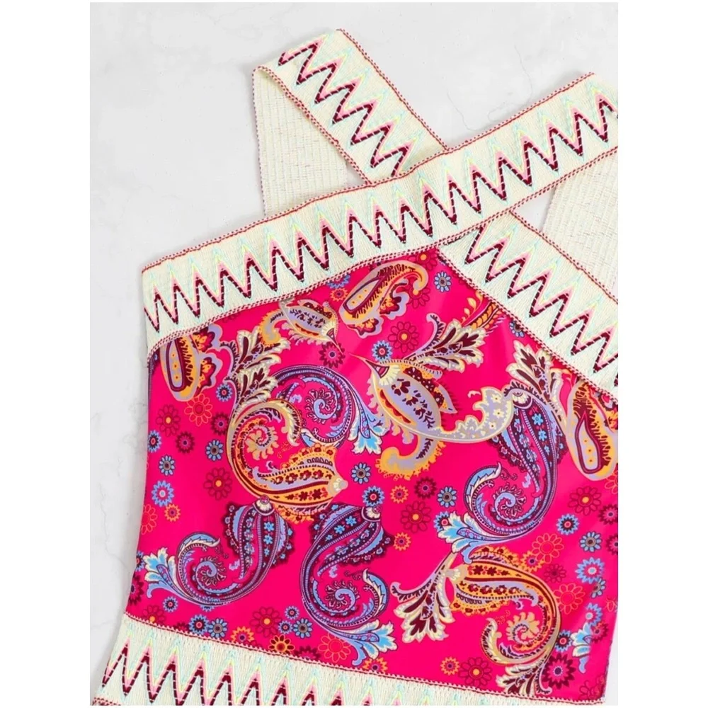 Paisley Floral Print One Piece Monokini Swim Beach - Picture 2 of 6